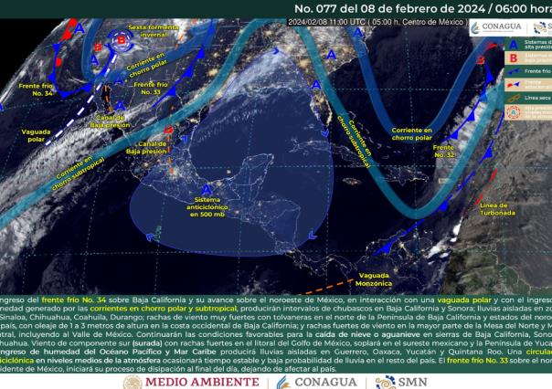 Clima 8 de febrero: Sale el frente frío #33 y llega a México el frente frío #34