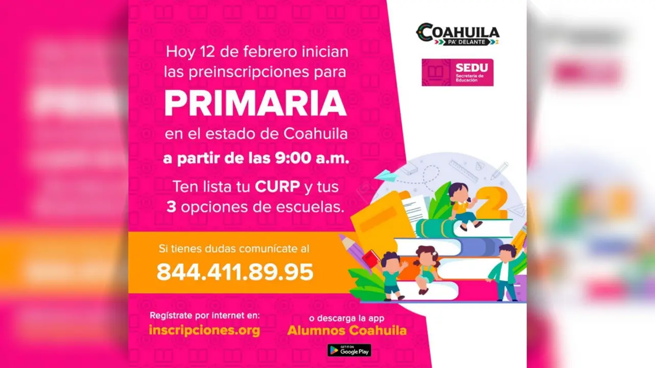 El proceso podrá iniciar desde las 9:00 am, con lo cual se reitera a los tutores tener a la mano la CURP del infante así como tres opciones de escuela / Foto: Secretaría de Educación de Coahuila