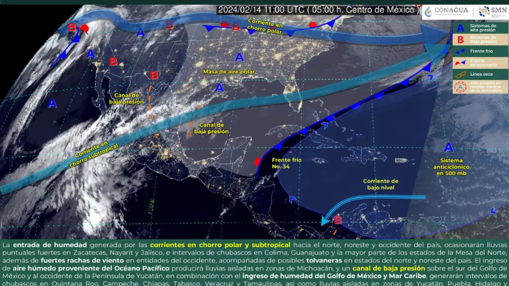 Clima 14 de febrero: fin del frente frío #34, lluvias en varios puntos de México