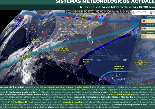 Clima 14 de febrero: fin del frente frío #34, lluvias en varios puntos de México