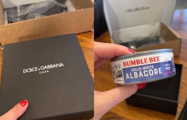 Compra mujer cenicero Dolce & Gabbana en línea, le mandan lata de atún