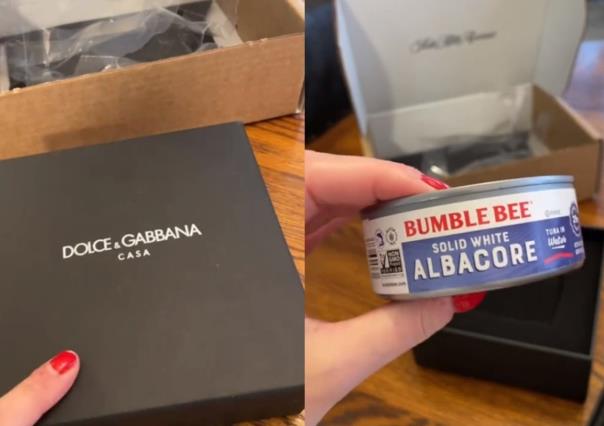 Compra mujer cenicero Dolce & Gabbana en línea, le mandan lata de atún