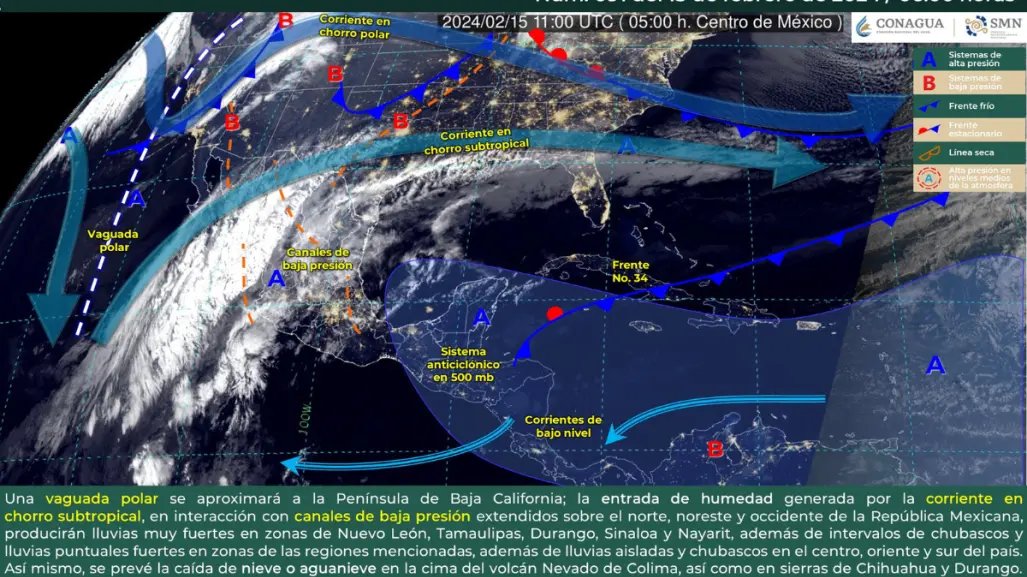 Clima 15 de febrero: Tarde templada a cálida, más lluvias a lo largo de México