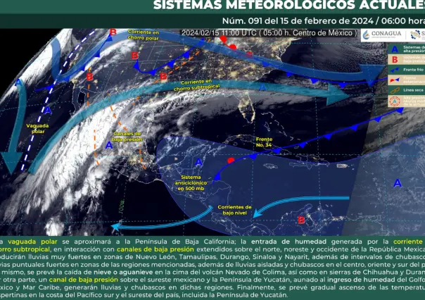 Clima 15 de febrero: Tarde templada a cálida, más lluvias a lo largo de México