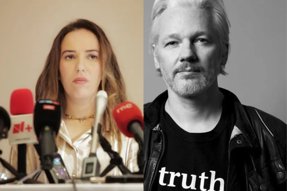 Stella Assange, izquierda, dio este jueves 15 de febrero una conferencia de prensa para hablar sobre el futuro próximo legal de su esposo, Julian Assange, derecha. Fuente: X (antes Twitter)/@FreeAssangeNews