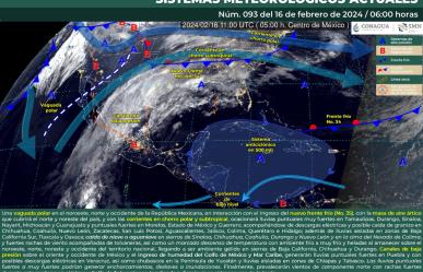 Clima 16 de febrero: entrada de frente frío no.35 y lluvias a lo largo de México