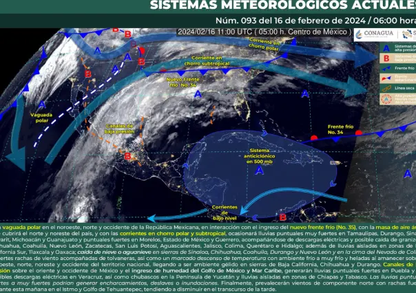 Clima 16 de febrero: entrada de frente frío no.35 y lluvias a lo largo de México