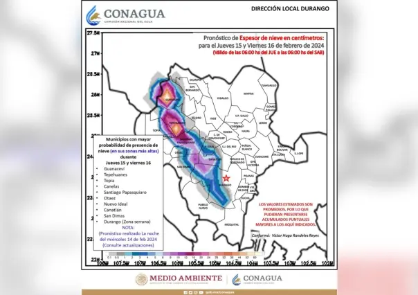 Continúa el pronóstico de lluvias e inclusive algunas nevadas para Durango