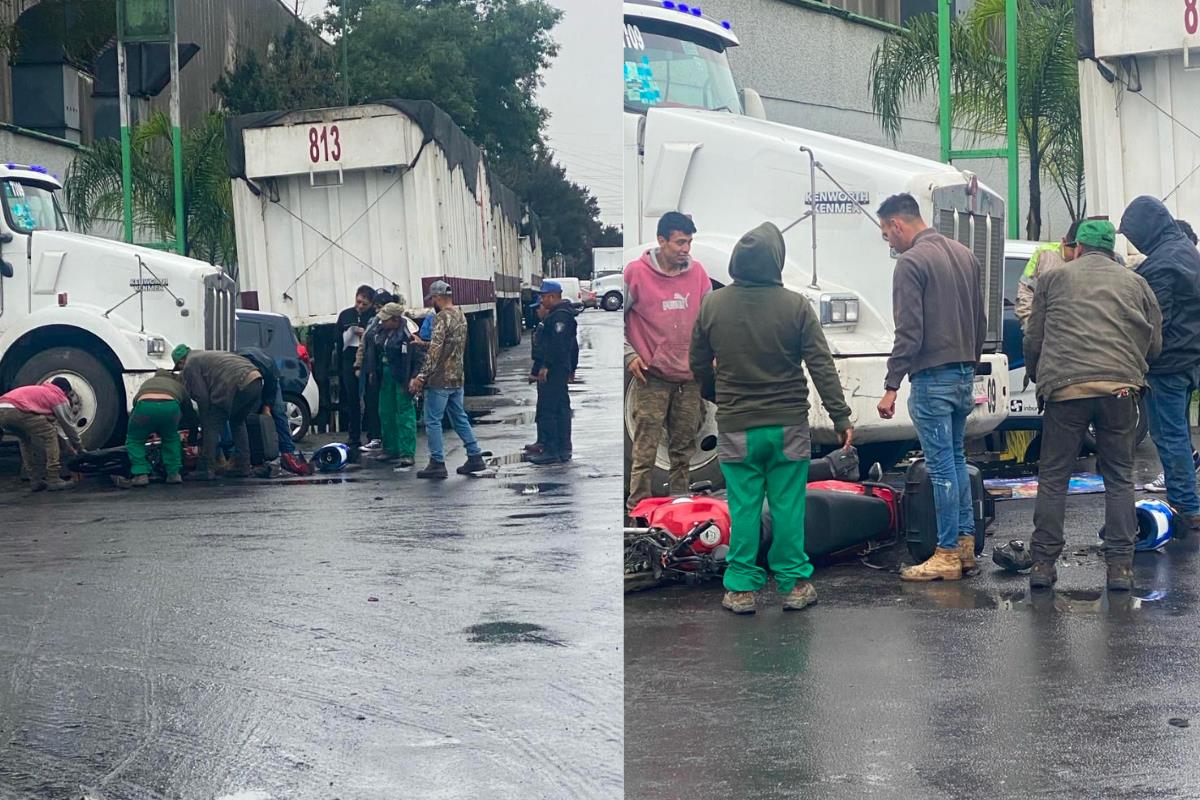 Choca trailero a motociclista en Iztapalapa, el biker tuvo varias lesiones. Foto: Ramón Ramírez