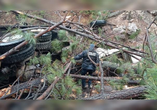 Muere chofer de camión de carga al volcar en la sierra de Santiago Papasquiaro