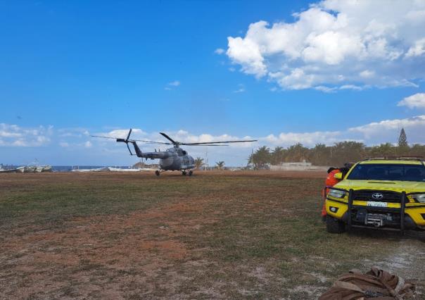 Marina combate un incendio forestal en la Reserva Ecológica de Dzilam de Bravo