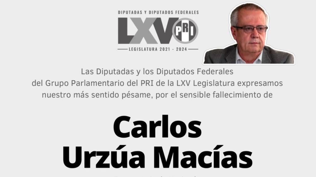 Diputados priistas externan sus condolencias por fallecimiento Carlos Urzúa