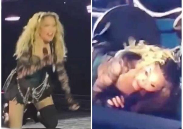 Madonna cae de silla durante concierto... ¡la estaban arrastrando! (VIDEO)