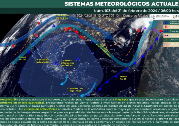 Frente frío #36: Mañana y noche fría a muy frías, más tardes cálidas en México