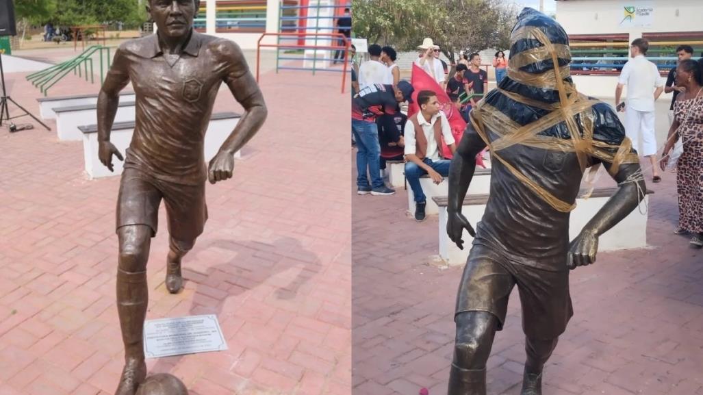 Continúan vandalizando la estatua de Dani Alves; exigen que sea retirada