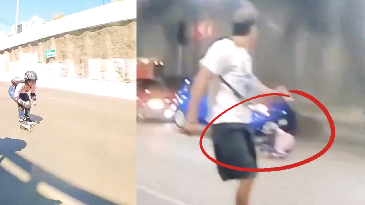 Patinadora se salva milagrosamente de ser atropellada en la CDMX