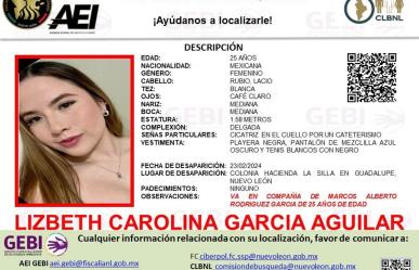 Emiten reporte de búsqueda para localizar a Lizbeth Carolina y su novio