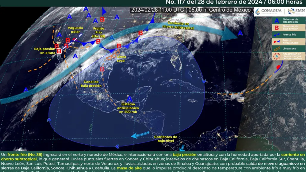 México: frente frío 38 da lluvias, nieve y viento intenso; siguen tardes cálidas