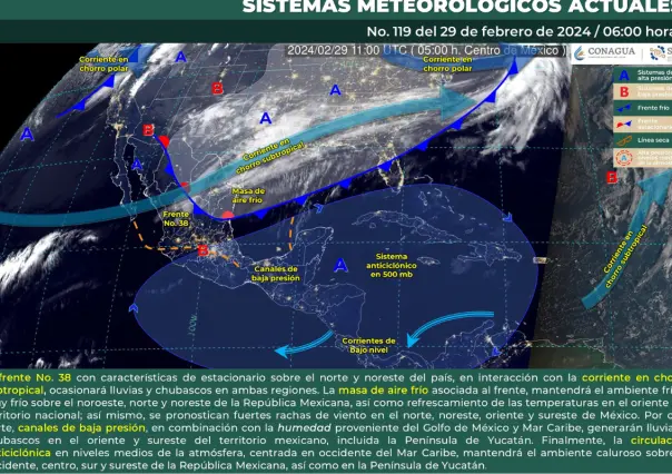 Frente frío #38 sigue: lluvias al norte, noreste y sur de México, más vientos