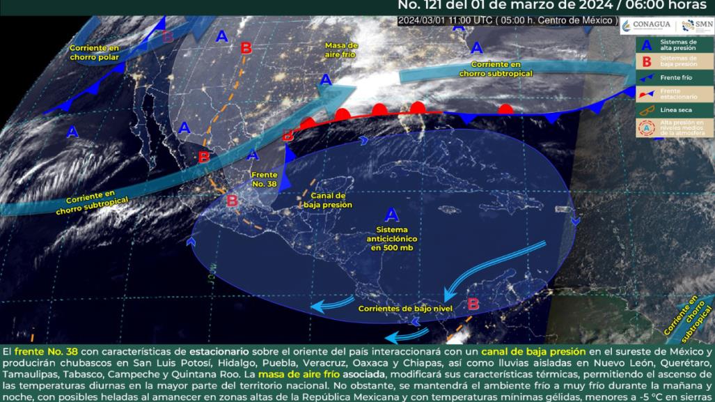 Clima mixto en México: Frente frío #38, lluvias y contrastes térmicos en el país