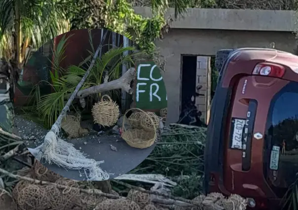 Vuelca camioneta en la carretera y destroza puesto de artesanías en Tikuch