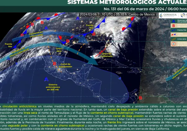 Cielos despejados en gran parte de México: lluvias y vientos al norte y sur