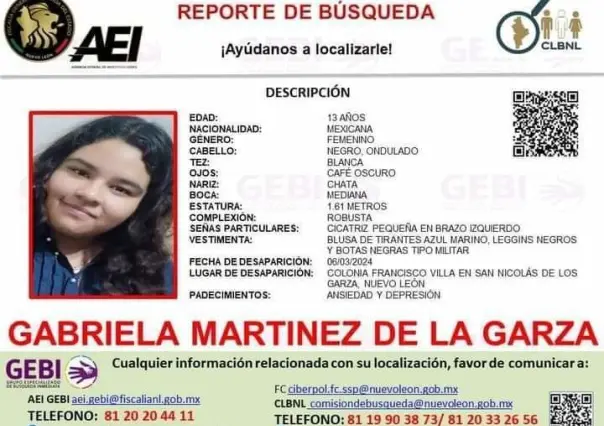 Gabriela Martínez de la Garza; buscan a menor desaparecida en San Nicolás