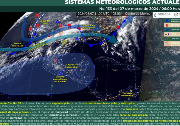 Frente frío #39: Vientos fuertes, lluvias y posibles tornados al norte de México