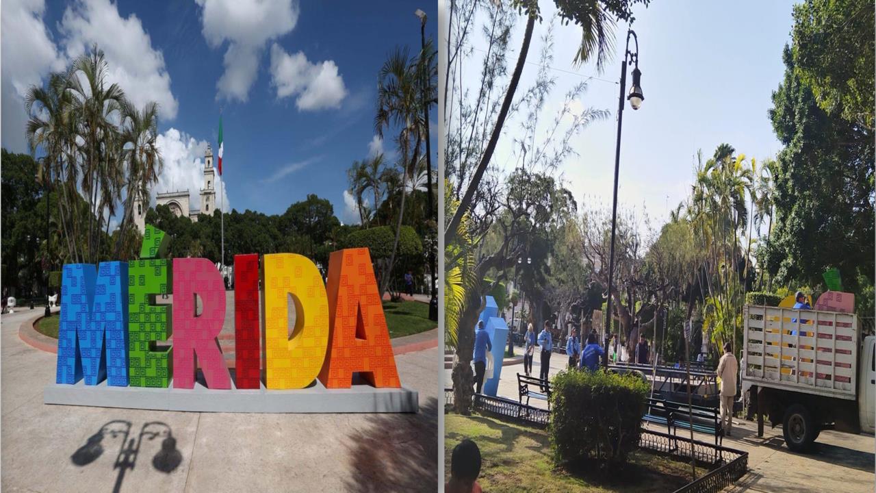 El famoso letrero turístico se encuentra ubicado en la Plaza Grande de Mérida Foto: Redes sociales