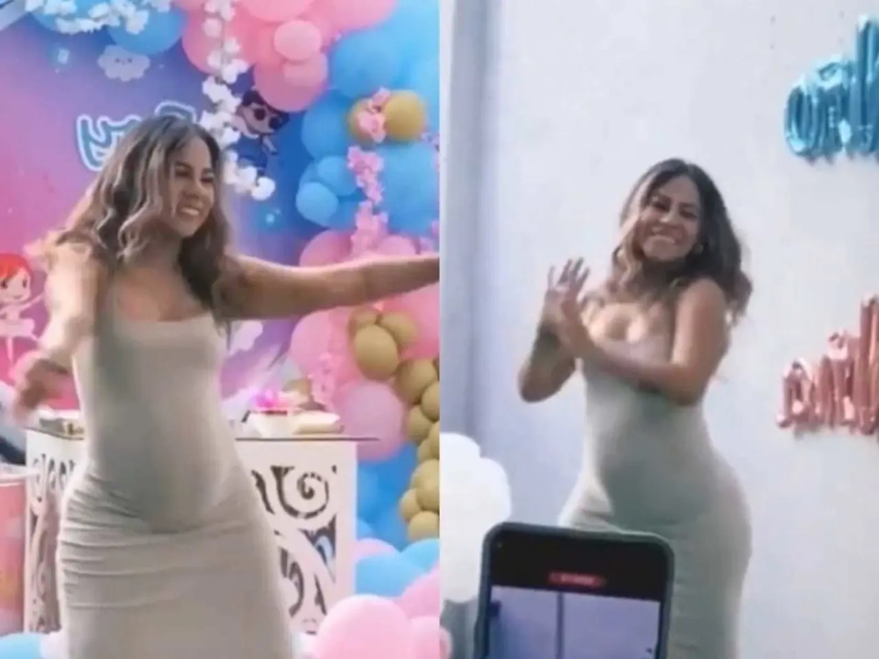 Al estilo de Beyoncé, la mujer perreó en la revelación de género de su bebé. Foto: Especial.