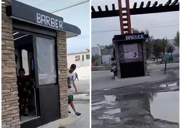 ¿Y la caseta? Instalan barber en caseta de seguridad en Juárez (VIDEO)