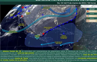 Frente frío #39 ocasiona lluvias a lo largo de México, aunque persiste el calor