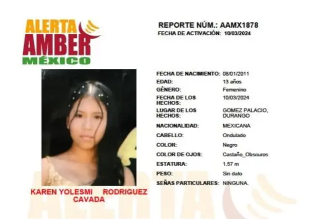 Buscan a Karen Yolesmi, adolescente de 13 años desaparecida en Durango