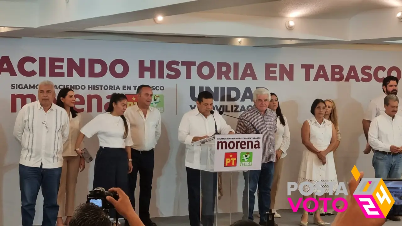 El candidato de Morena a la gubernatura de Tabasco, Javier May Rodríguez presentó a su equipo de campaña. Foto:  Armando de la Rosa/POSTA México