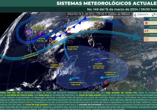 Frente frio 40 se extiende en el norte; persisten tardes calurosas en México