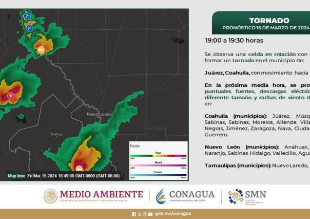 Alertan de posible tornado en Nuevo Laredo, Tamaulipas