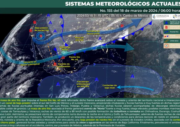 Posible formación de tornados en estados del norte y lluvias intensas en México