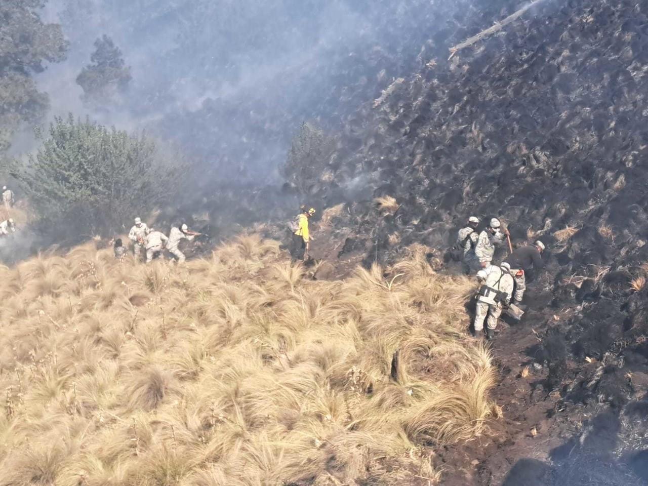 El fuerte viento que se registra en la zona del parque nacional Izta-Popo ha complicado el combate al fuego. Foto: GN