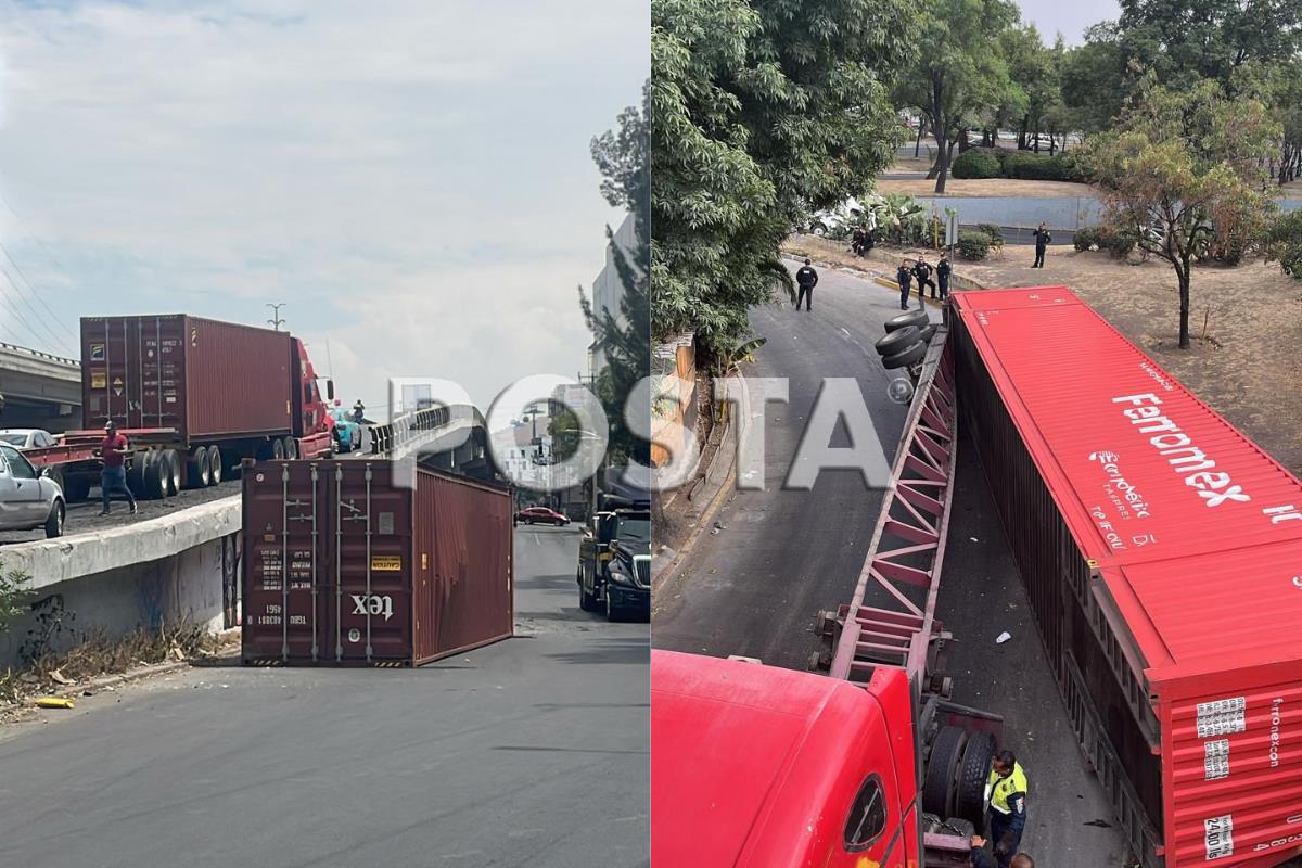 En dos sucesos distintos, contenedores de tráiler caen de su plataforma en GAM.     Foto: Ramón Ramírez