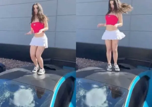 Influencer baila sobre lamborghini y lo destroza (VIDEO)