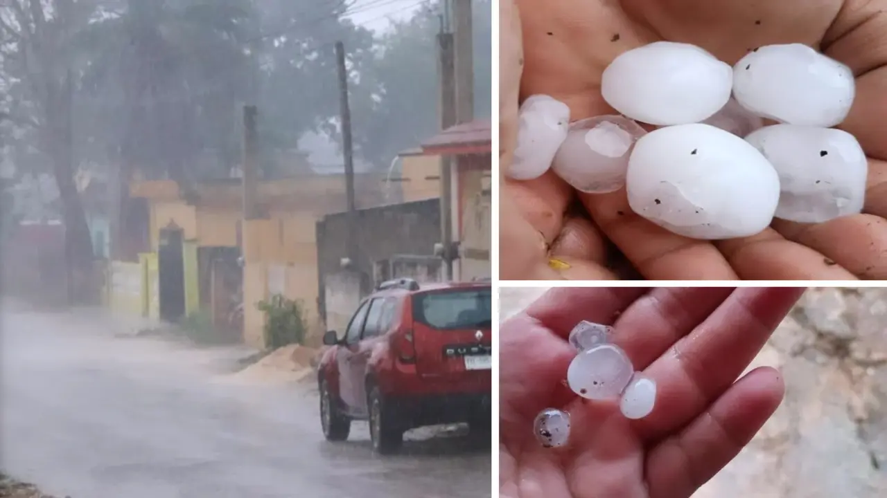 Lugareños vieron como el granizo pequeño y ligero caía en el pavimento, es una escena poco común Foto: Redes sociales