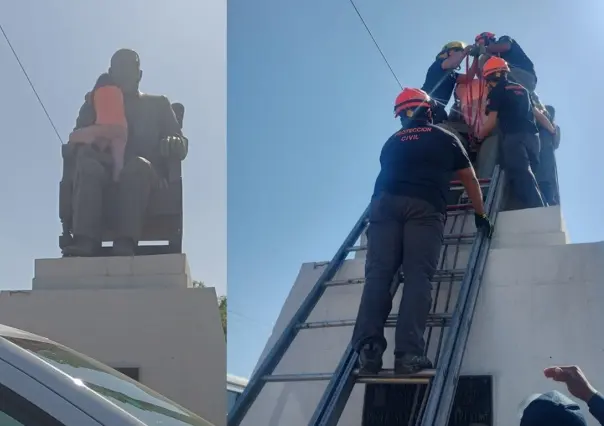 Bajan a mujer desorientada de la estatua de Serafín Peña en Guadalupe