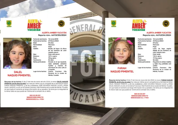 Activan Alerta Amber por desaparición de dos niñas de 4 años en Mérida