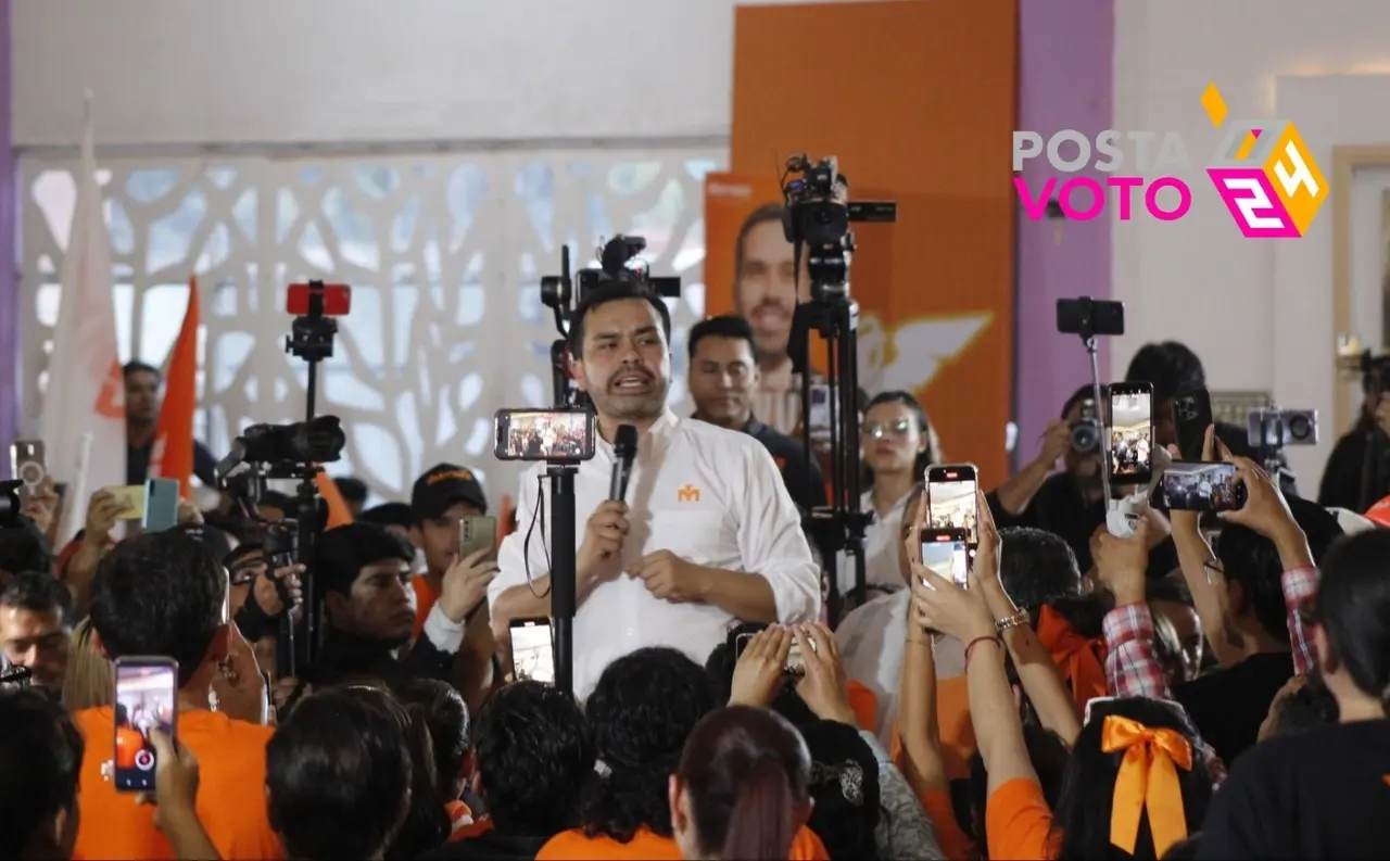 Jorge Álvarez Máynez, candidato presidencial de MC de gira en Puebla. Foto: Especial