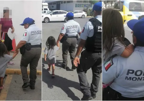 Policía de Monterrey encuentra a niña extraviada y la entregan a su mamá