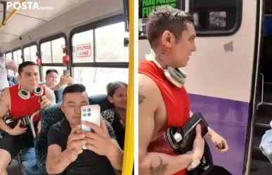 Edwin Luna se sube a un camión morado en Puebla; canta a una pareja