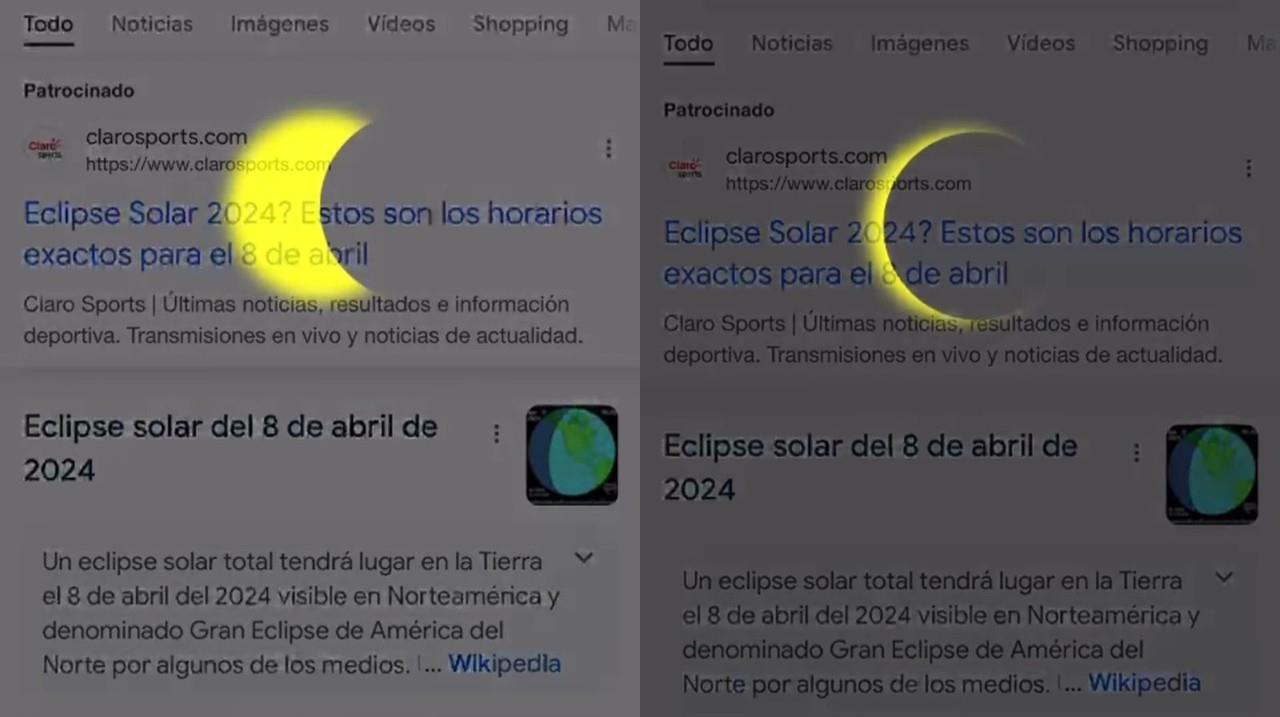 El buscador Google hizo una animación referente al eclipse solar de sol de este 8 de abril de 2024. Foto: Especial.