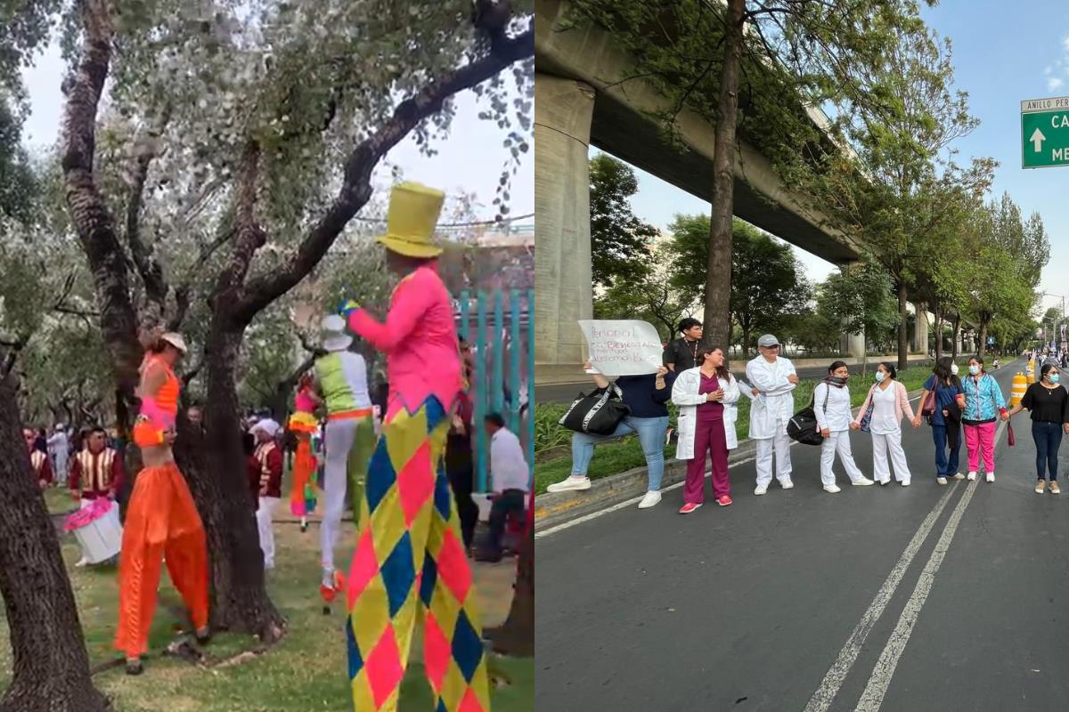 Fiesta y manifestantes a las afueras del INE previo al Debate Presidencial.      Foto: Especial