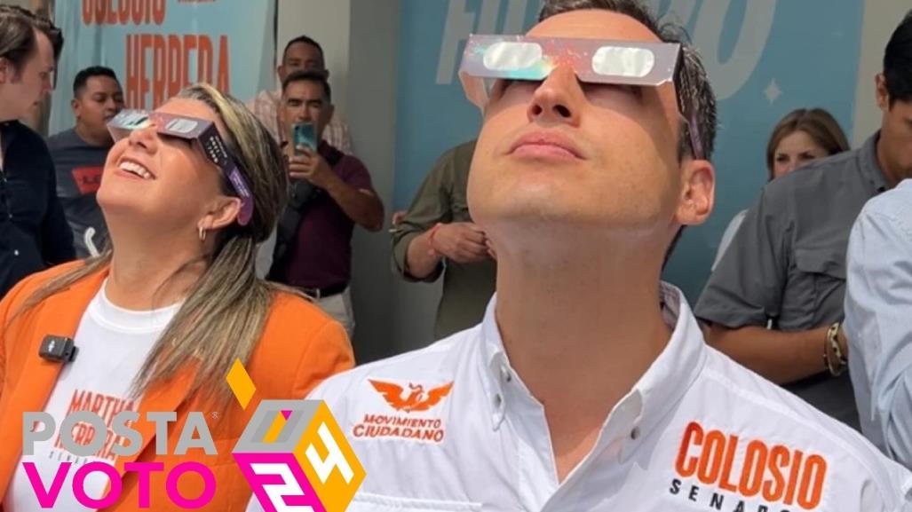 Colosio y Martha Herrera aprecian el eclipse solar en su comité de campaña