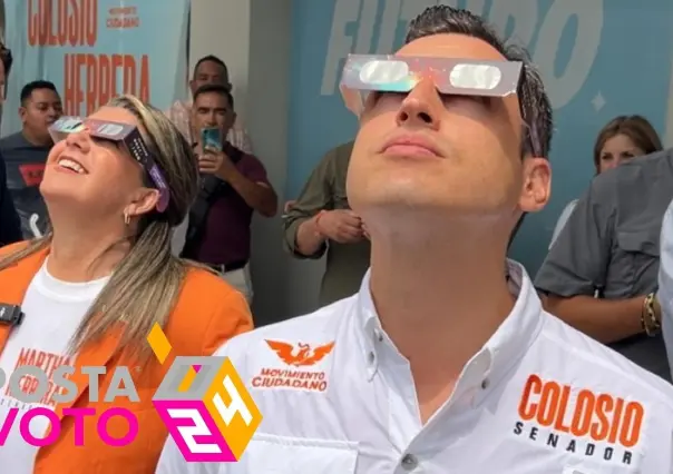 Colosio y Martha Herrera aprecian el eclipse solar en su comité de campaña